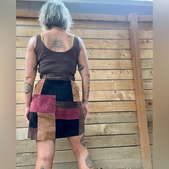 Vintage 80’s/90’s patchwork suede skirt women’s size small - Picture 6 of 10